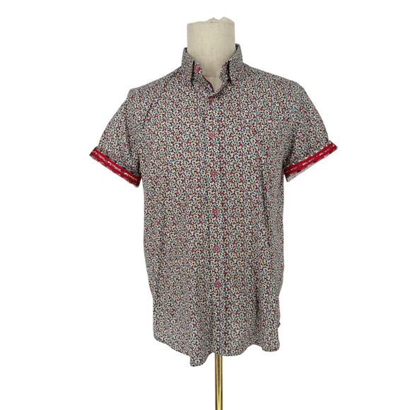 Robert Graham Button Front Short Sleeve Shirt RUFIN Digital Science Print M - Picture 1 of 9